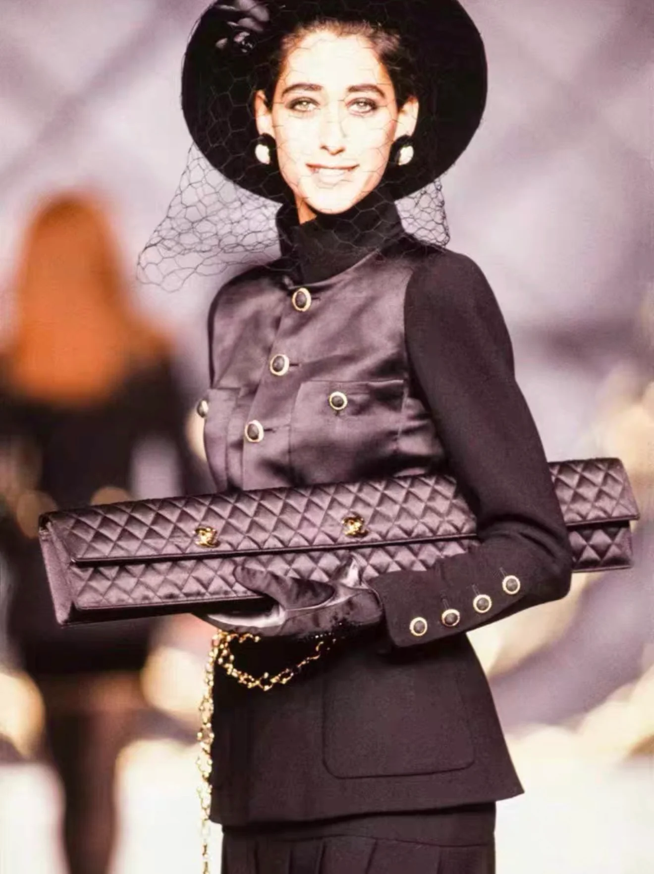 CHANEL 1989 black extra long classic flap clutch bag