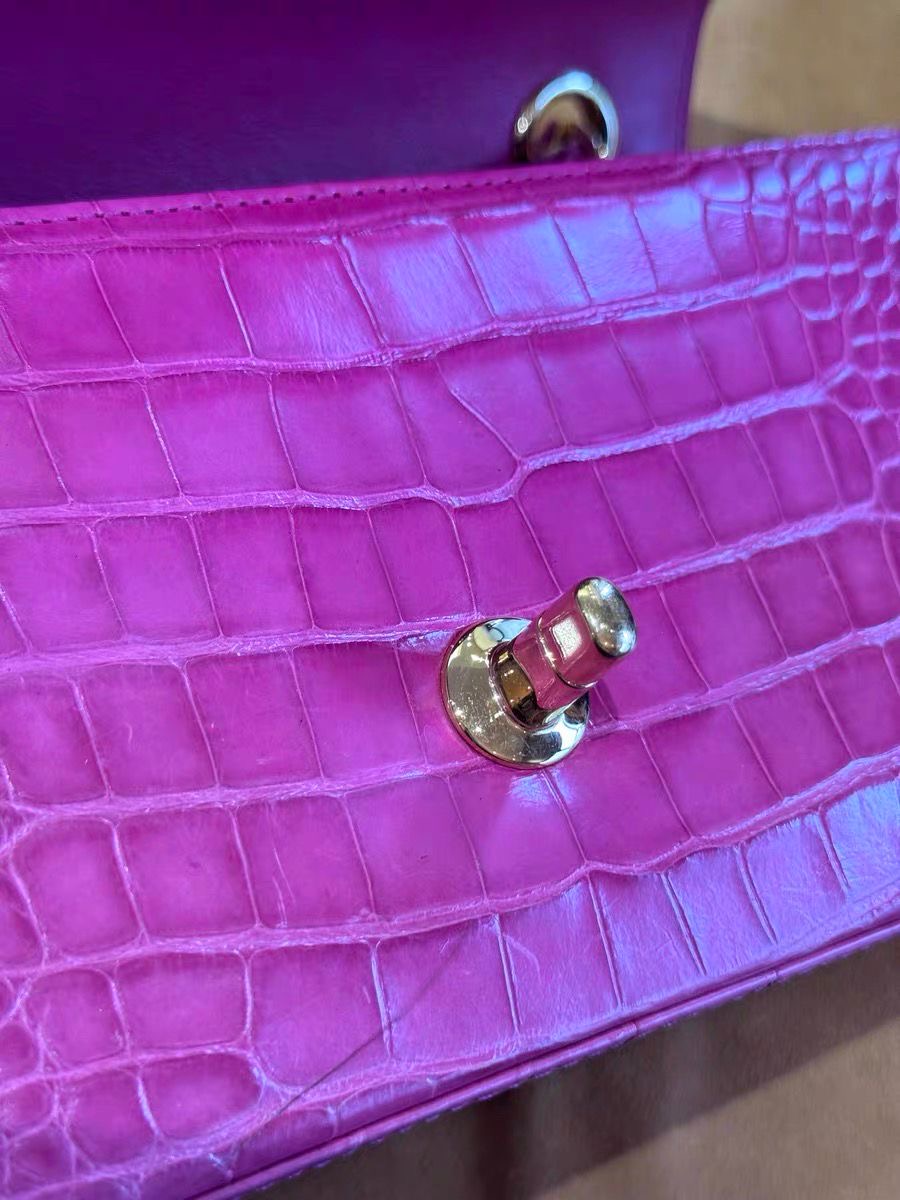 Chanel pink Alligator leather mini flap gold hardware