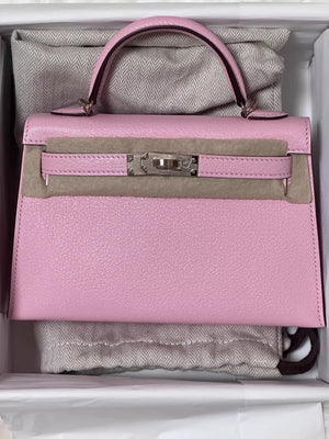 Hermes Mini Kelly 20 3Q Rose Sakura chevre leather palladium hardware