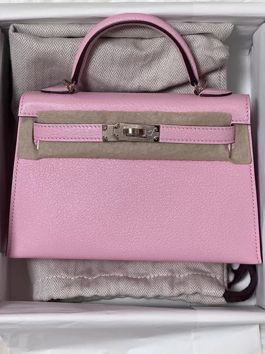 Hermes Mini Kelly 20 3Q Rose Sakura chevre leather palladium hardware