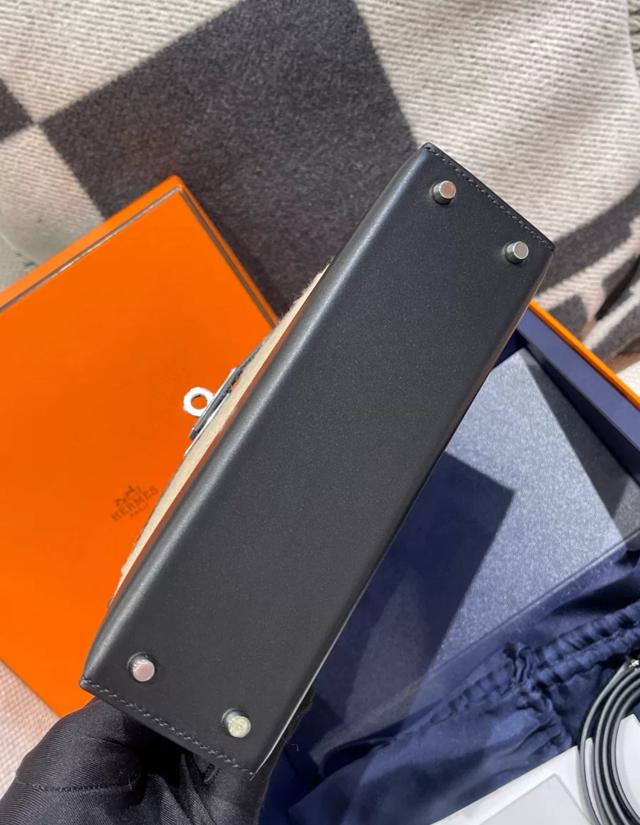 Hermès Mini Kelly Cheval De Bois Noir / Black Tadelakt Palladium Hardware