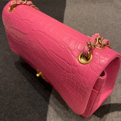 Super Rare Chanel Medium flap Pink Barbie Matte Alligator leather with gold hardware