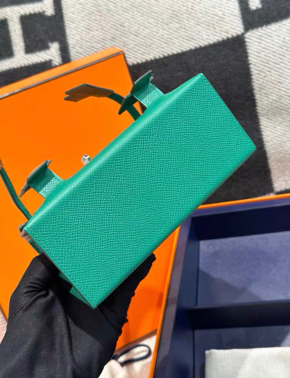 Hermes Kelly Picto Vert Vertigo  Gris Misty Epsom Palladium Hardware