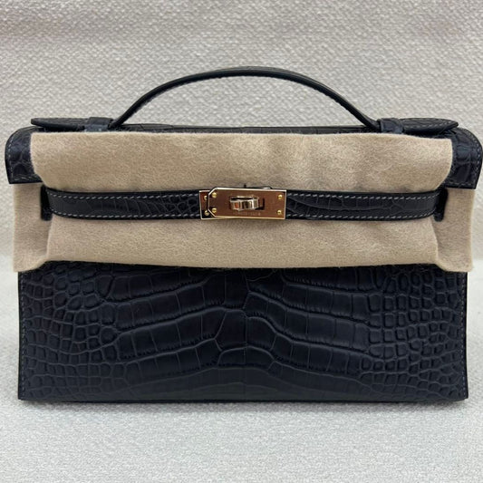 Hermès Kelly pochette graphite matte alligator Permabrass hardware