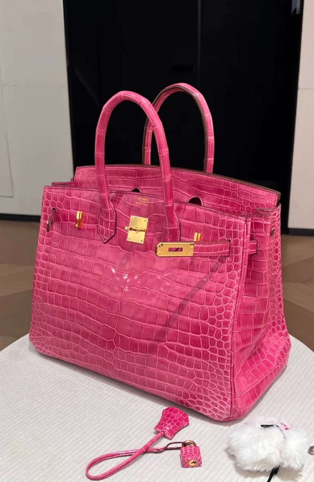 Hermes Birkin 35 Pink Shiny Crocodile Gold Hardware