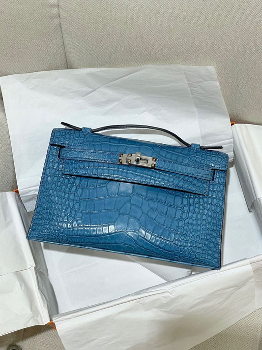 Hermes Kelly pochette Aizome Hanada Matte Alligator Palladium Hardware