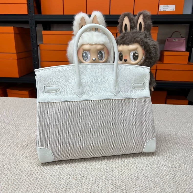 Hermes Birkin 35 Toile  01 pure white Togo leather palladium hardware