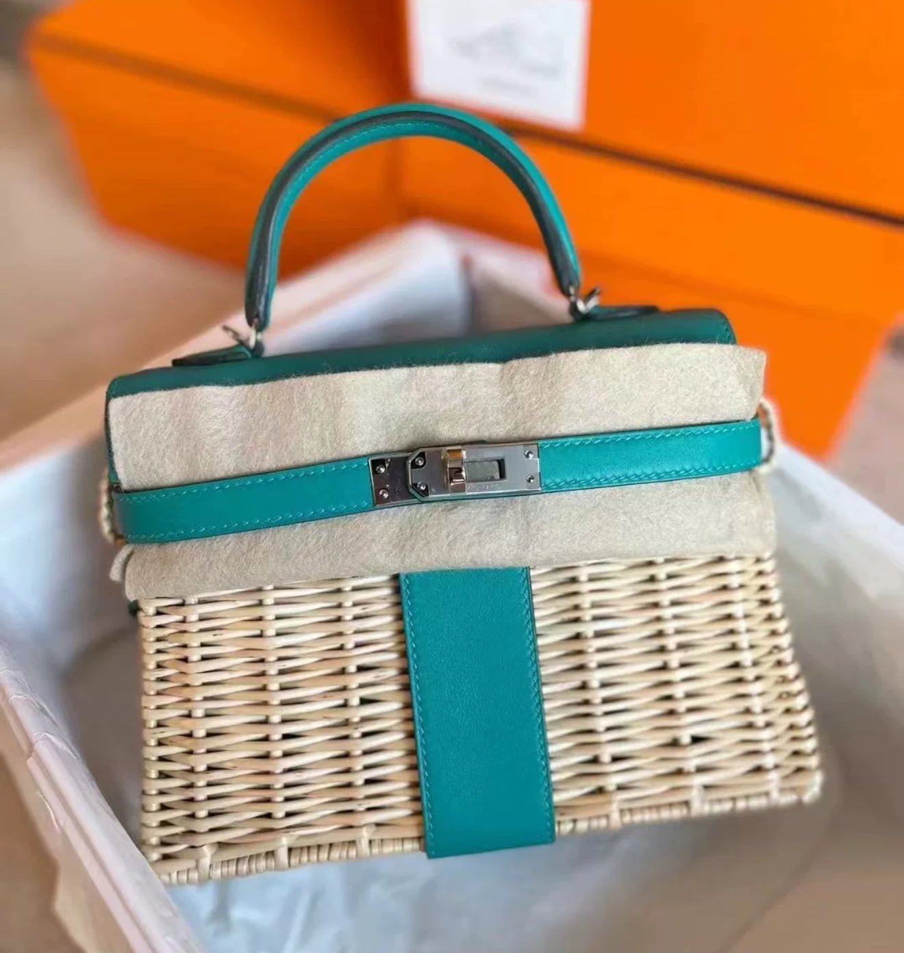 Hermès Kelly Mini Picnic Vert Verone Swift Leather Palladium Hardware