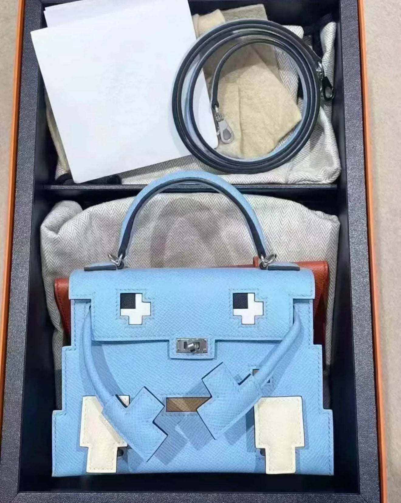 HERMÈS KELLY DOLL PICTO CELESTE EPSOM LEATHER PALLADIUM HARDWARE