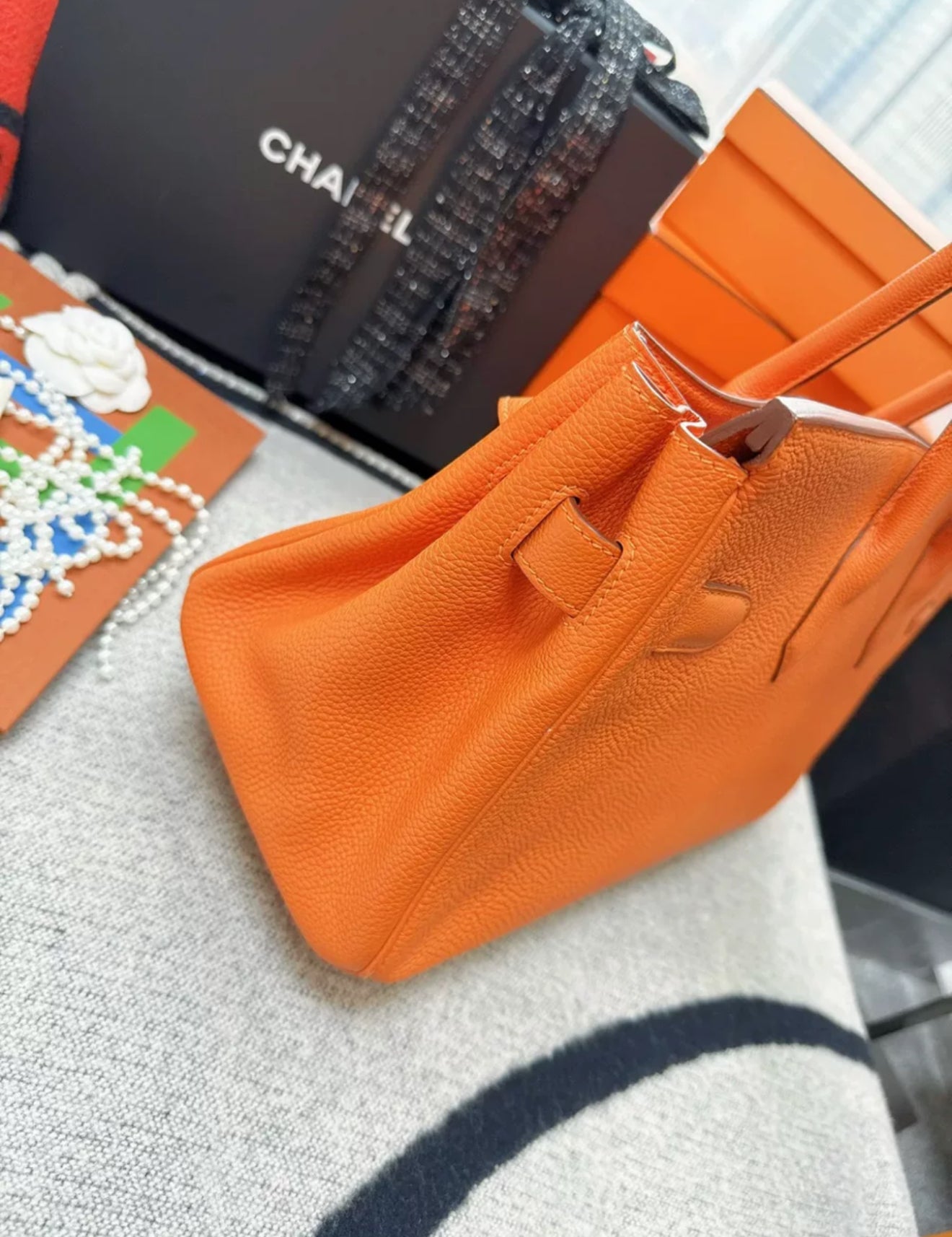 Hermes Shoulder Birkin Orange Togo Leather Gold Hardware