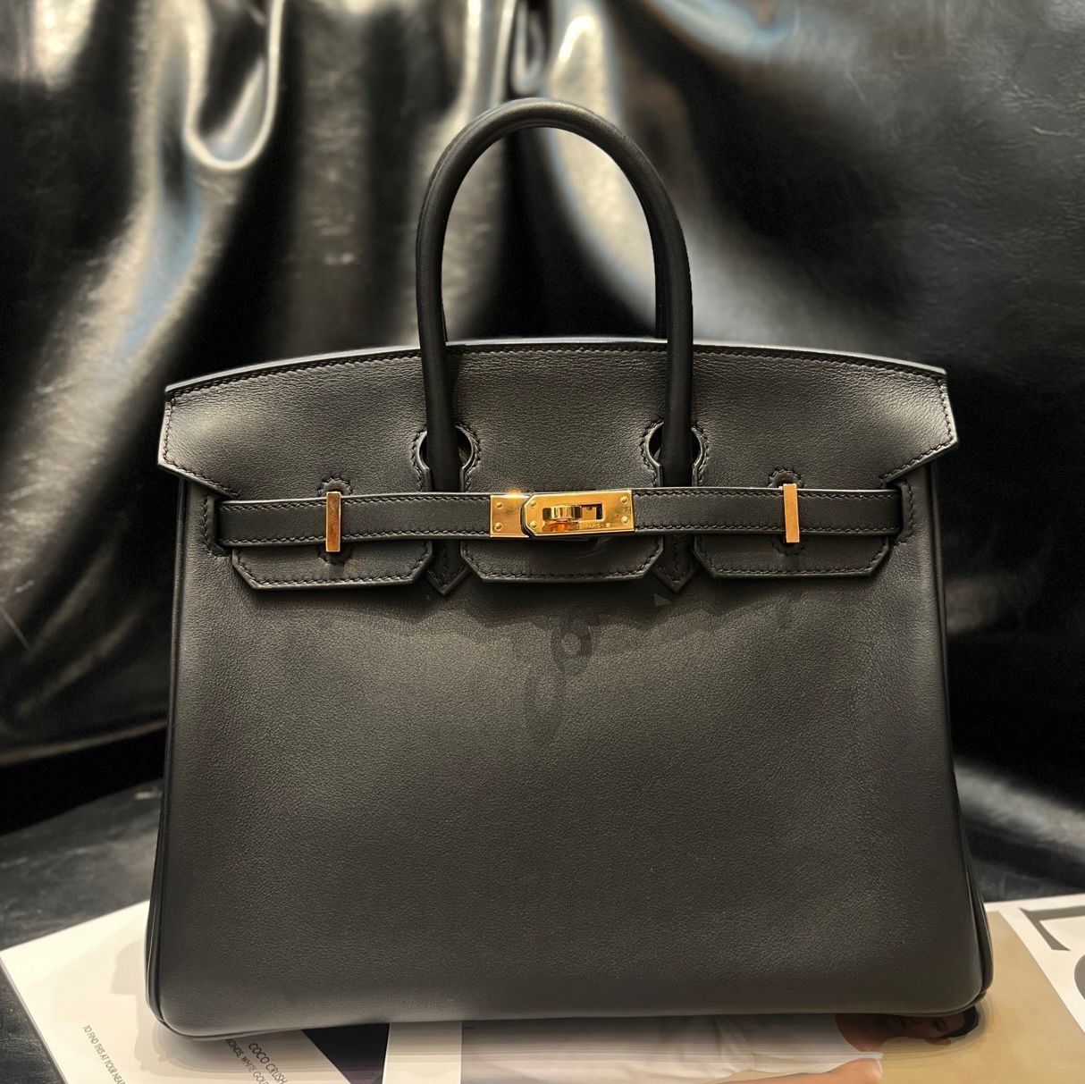 Hermès Birkin 25 Black Swift Leather Rose Gold Hardware