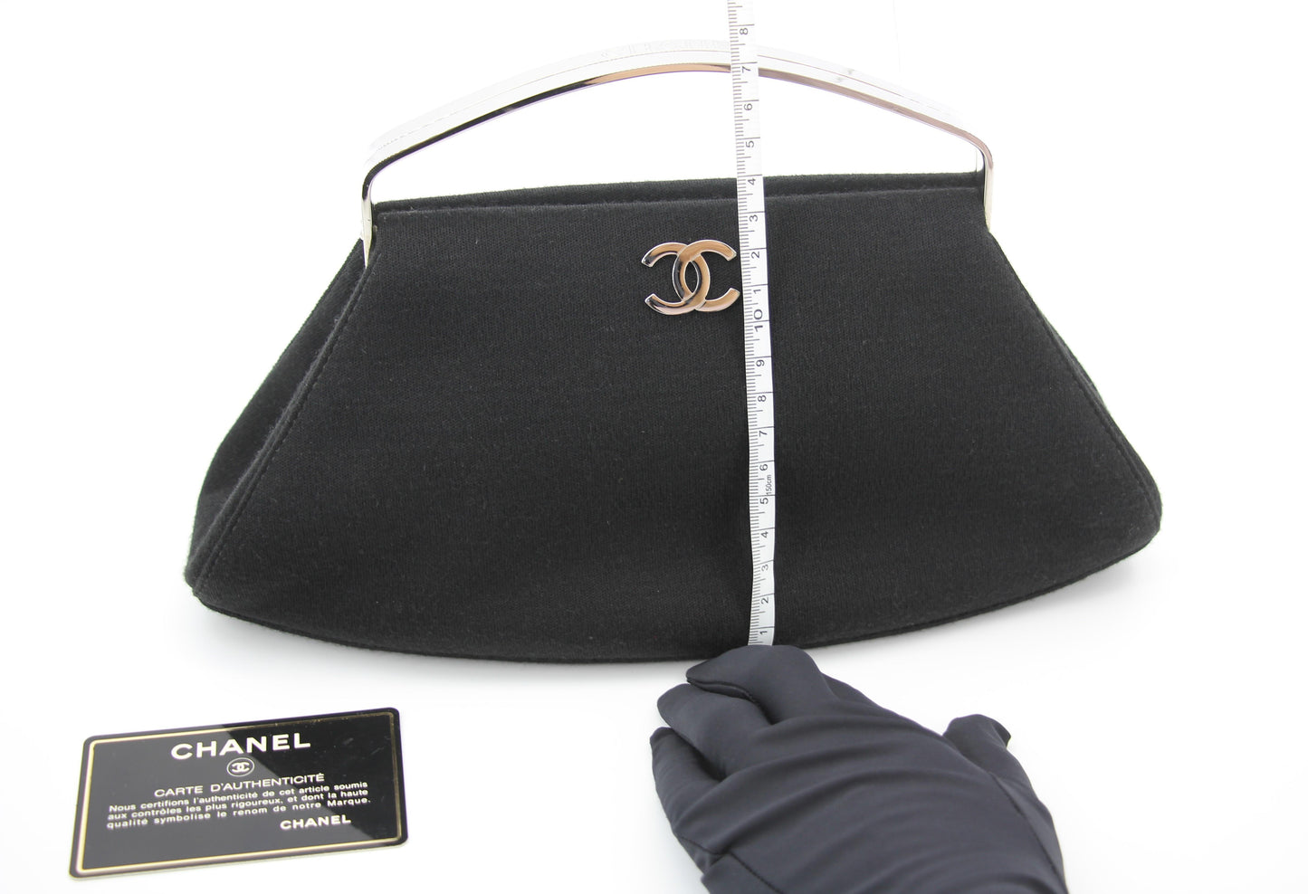 Chanel vintage black clutch with silver hardware handle