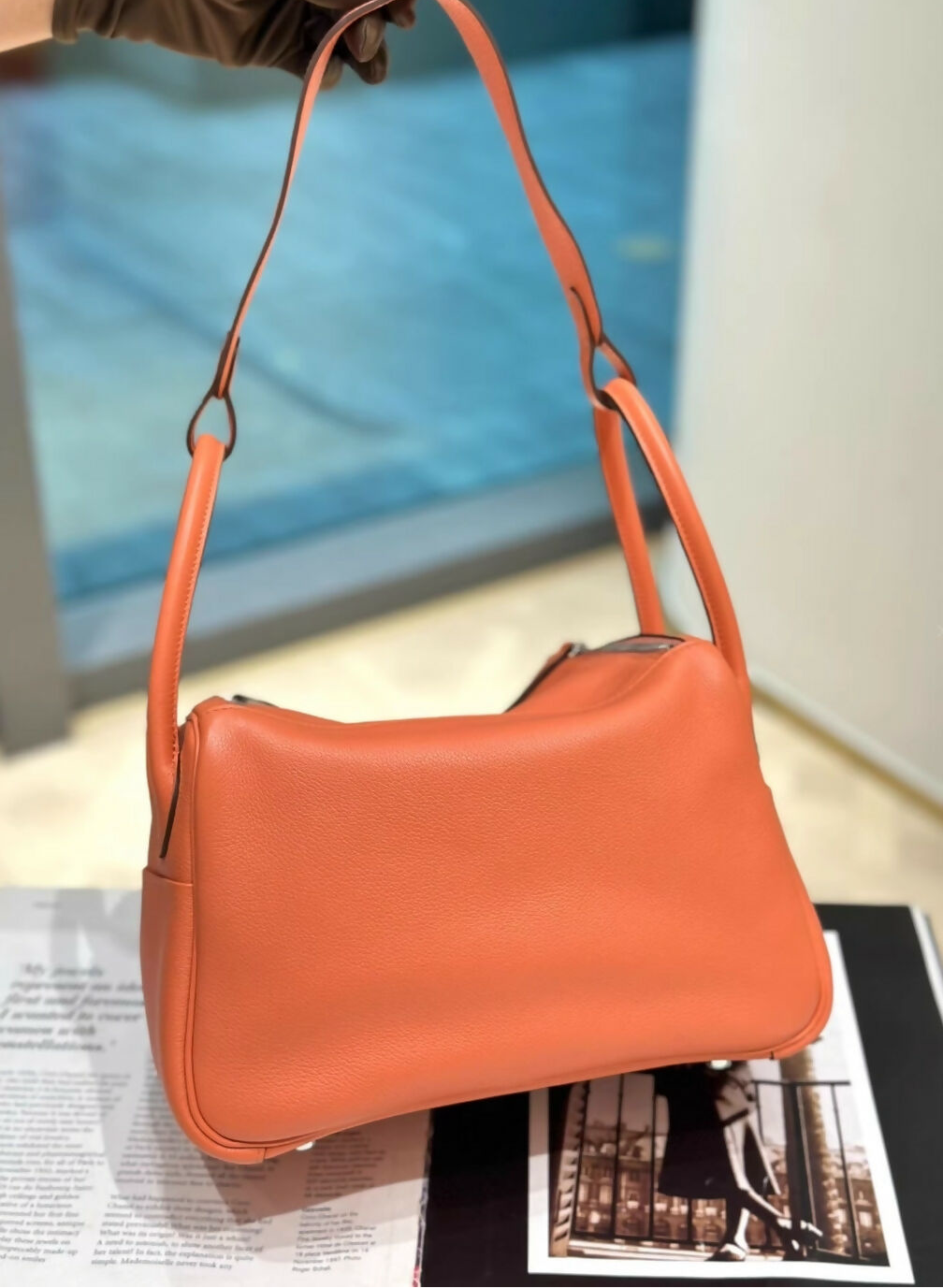 Hermès Lindy 26 Lobster Pink X-engraved Silver Buckle