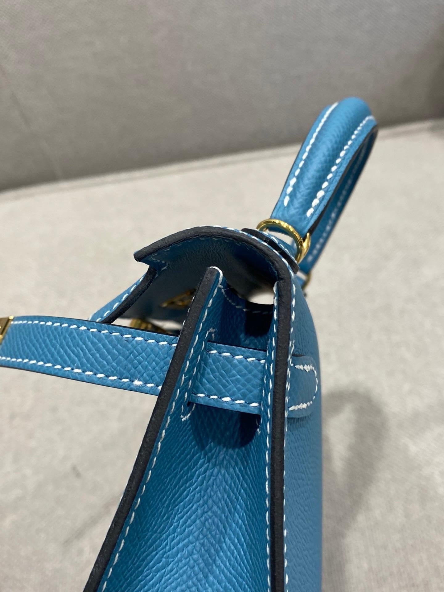 Hermes Mini Kelly Bleu Jean Epsom Gold Hardware