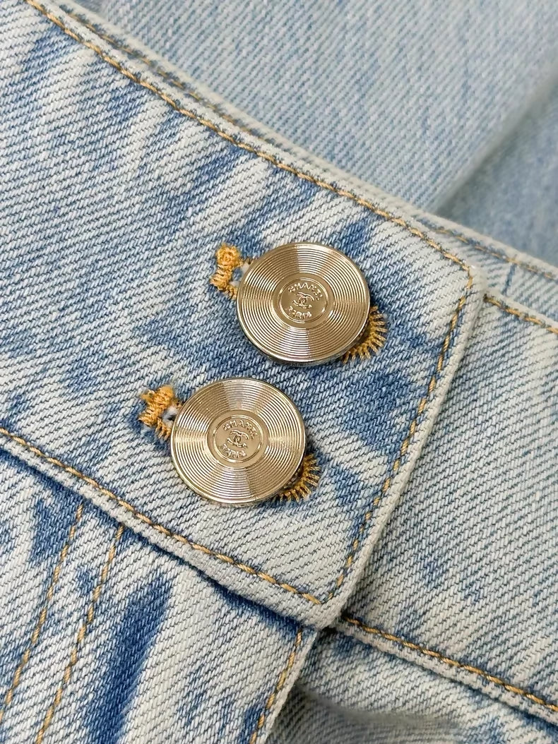 Chanel 21C light blue denim wide-leg pants