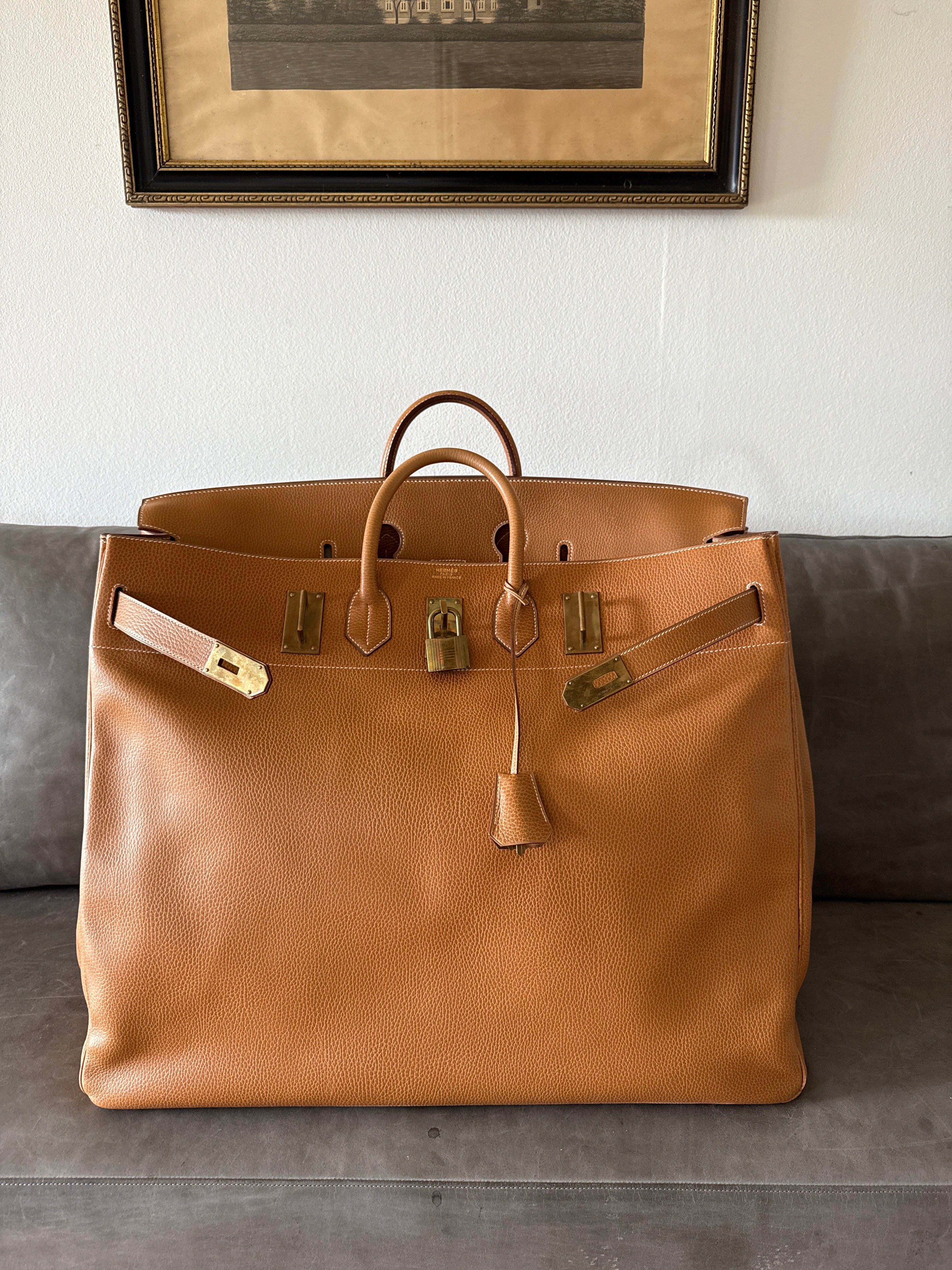 Rare Hermes Birkin HAC 60 Gold Ardennes Brass