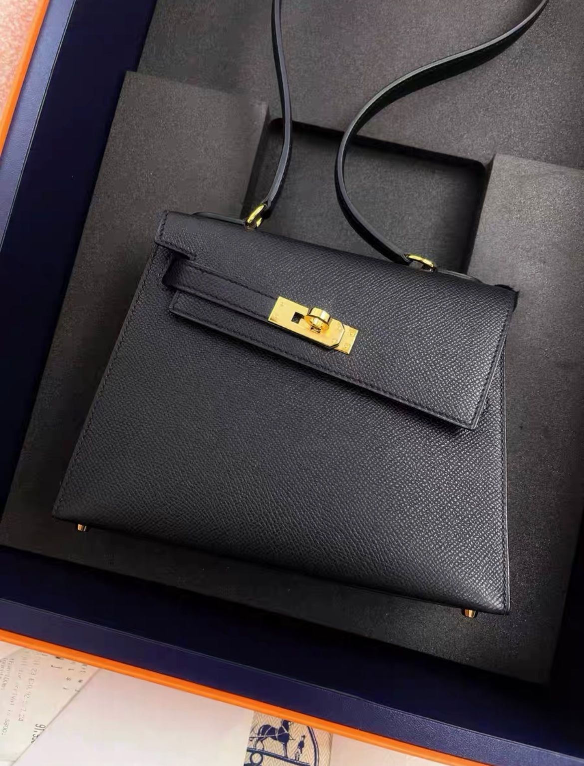 Hermès Kelly Sellier en Desordre 20 Black Epsom Gold Hardware