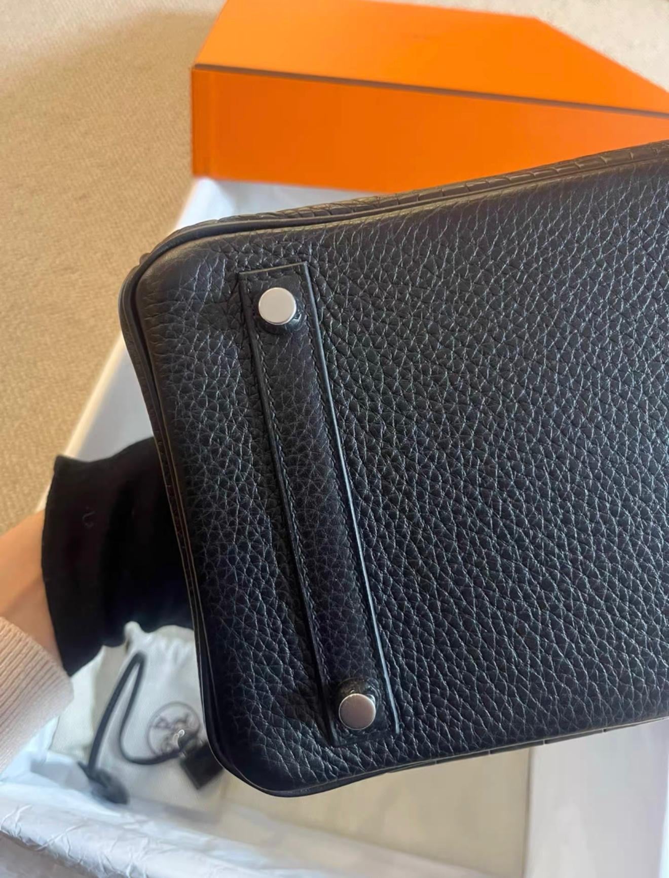 Rare Hermes Birkin 30 Black Matte Crocodile Togo  Box Leather Palladium Handbag