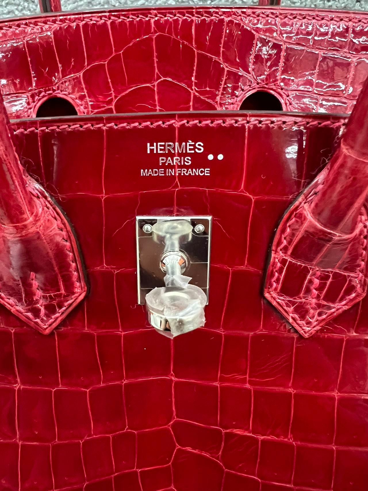 Rare* Hermès Birkin 25 Ferrari Red shiny alligator leather palladium hardware