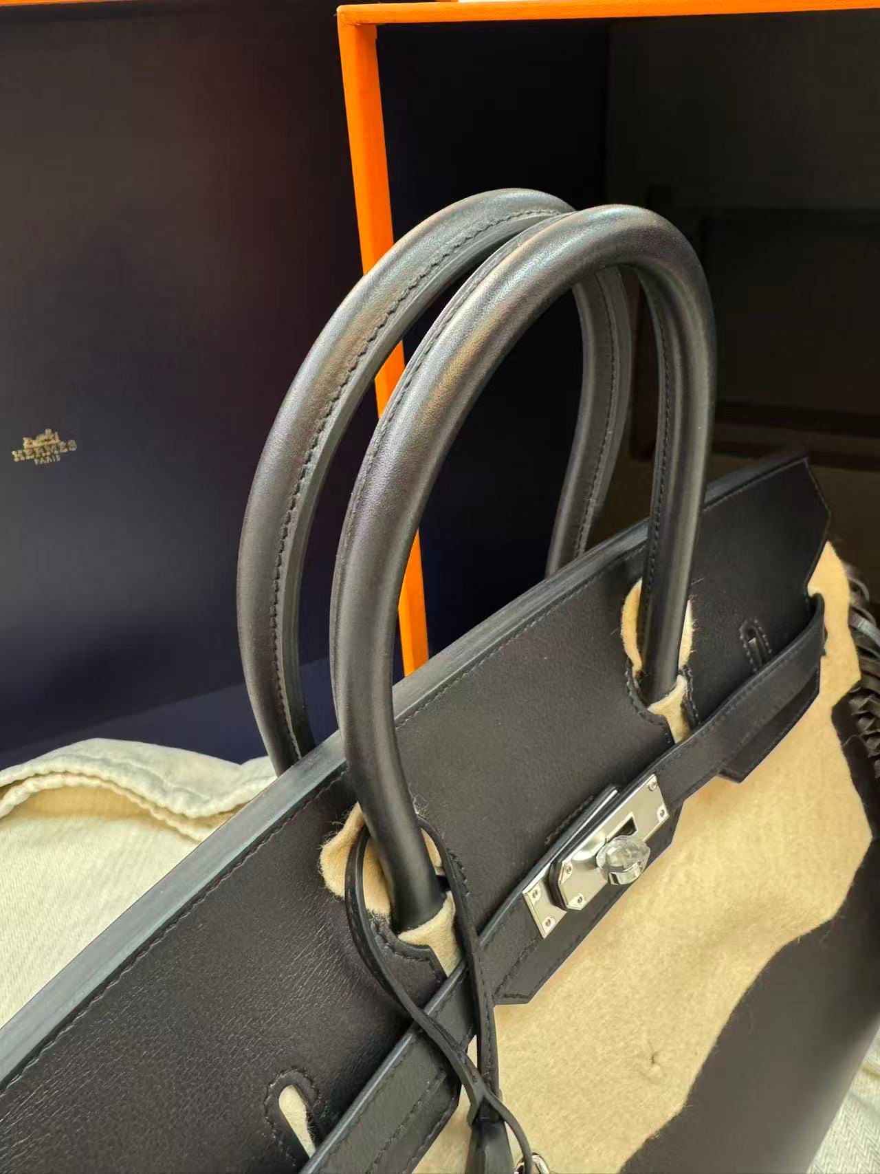 Hermès Birkin 35 Sellier Black Anate Fringe Evercolor leather Palladium Hardware