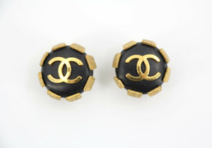 Chanel Vintage 94 Gold Plated  Resin Buckle CC in Black and Gold Clip-on Earrings