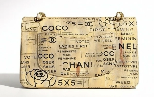 CHANEL 15S GRAFFITI NEWSPAPER CLASSIC MEDIUM DOUBLE FLAP BAG