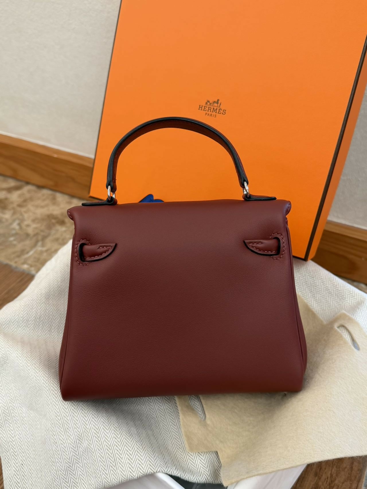 Hermès Kelly Doll Rouge H 55  Bleu Hydra T7 Swift with Palladium Hardware