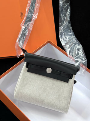 Hermès Mini Herbag Panda Noir  Blanc Toile with Palladium Hardware