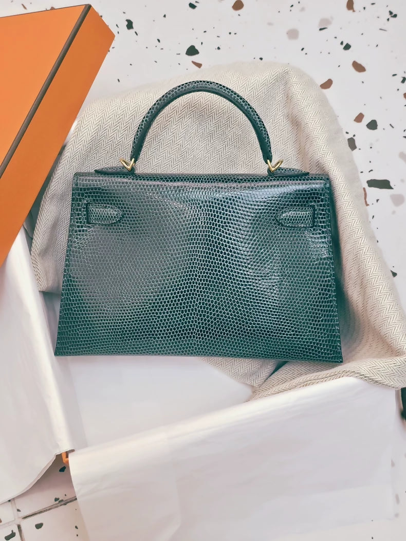 Hermes Mini Kelly 20 Vert Cypress Lizard Leather Gold Hardware