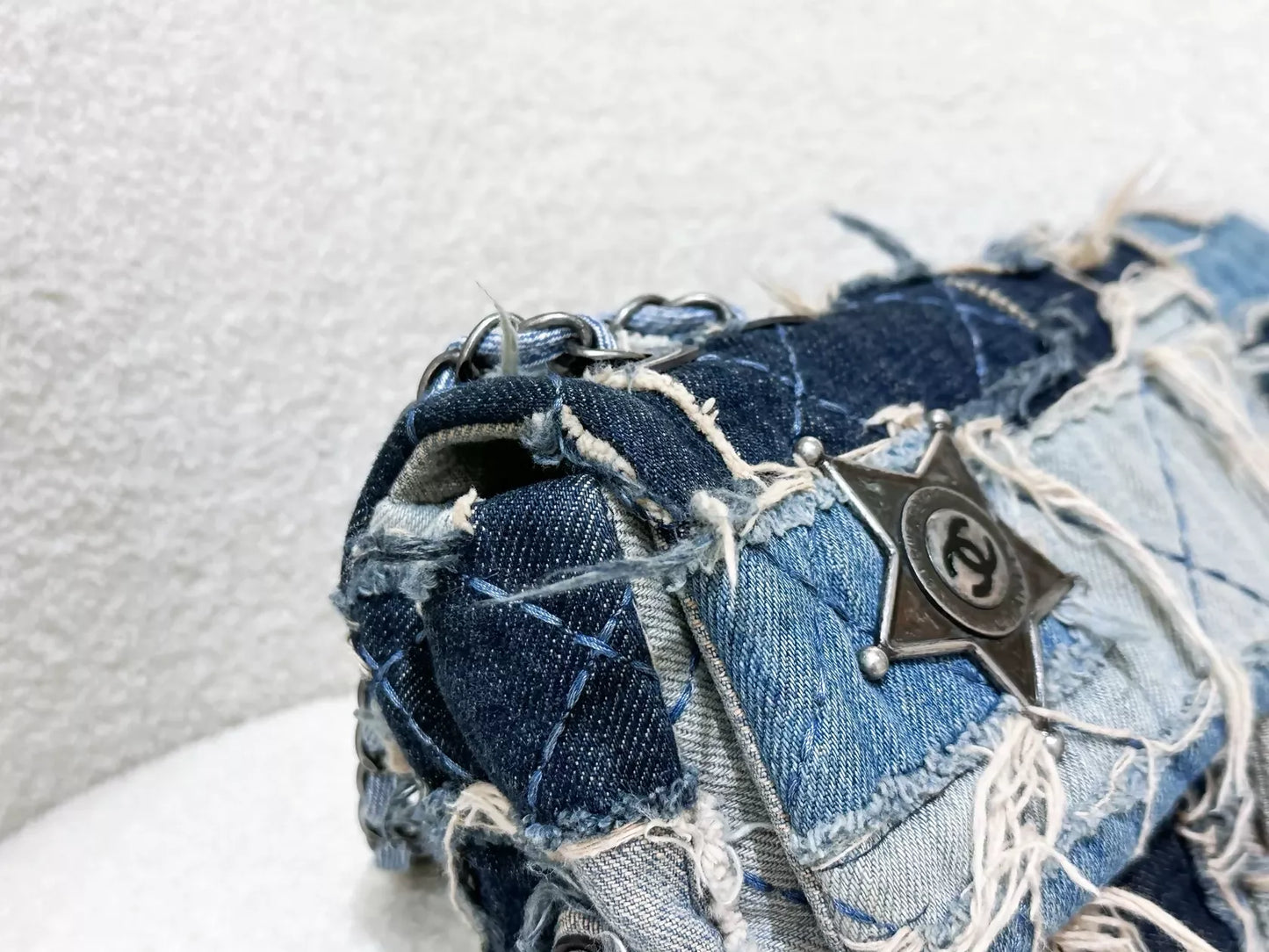 Chanel Paris-Dallas Flap Bag in Blue Patchwork Denim with Aged Silver Hardware (2014)