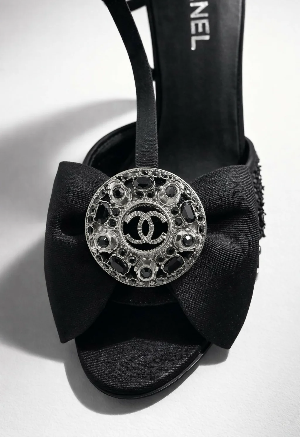 Chanel 09P Removable CC Brooch Black Sequin Bow Strap Heels EU 40