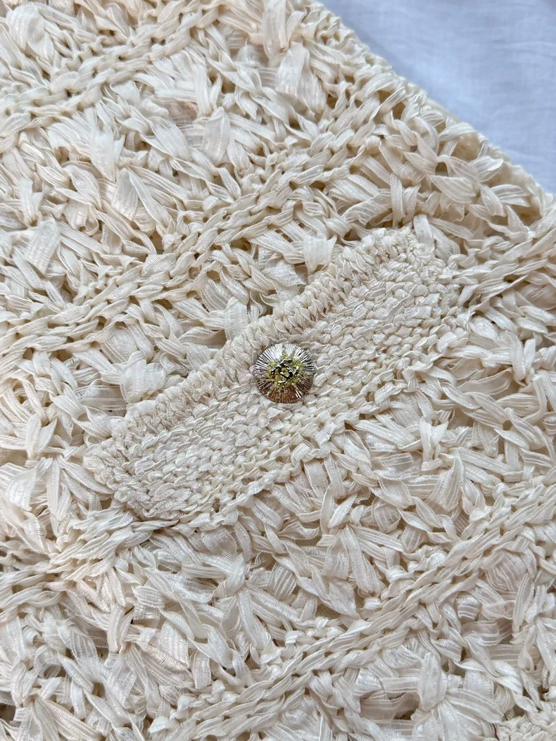 Chanel 24S Beige Knit Navy Collar Top