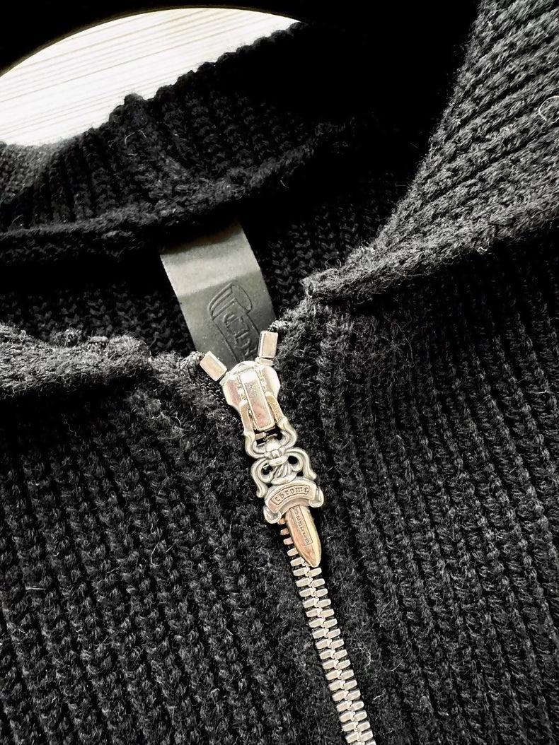Chrome hearts cross-patterned cashmere zip-up jacket