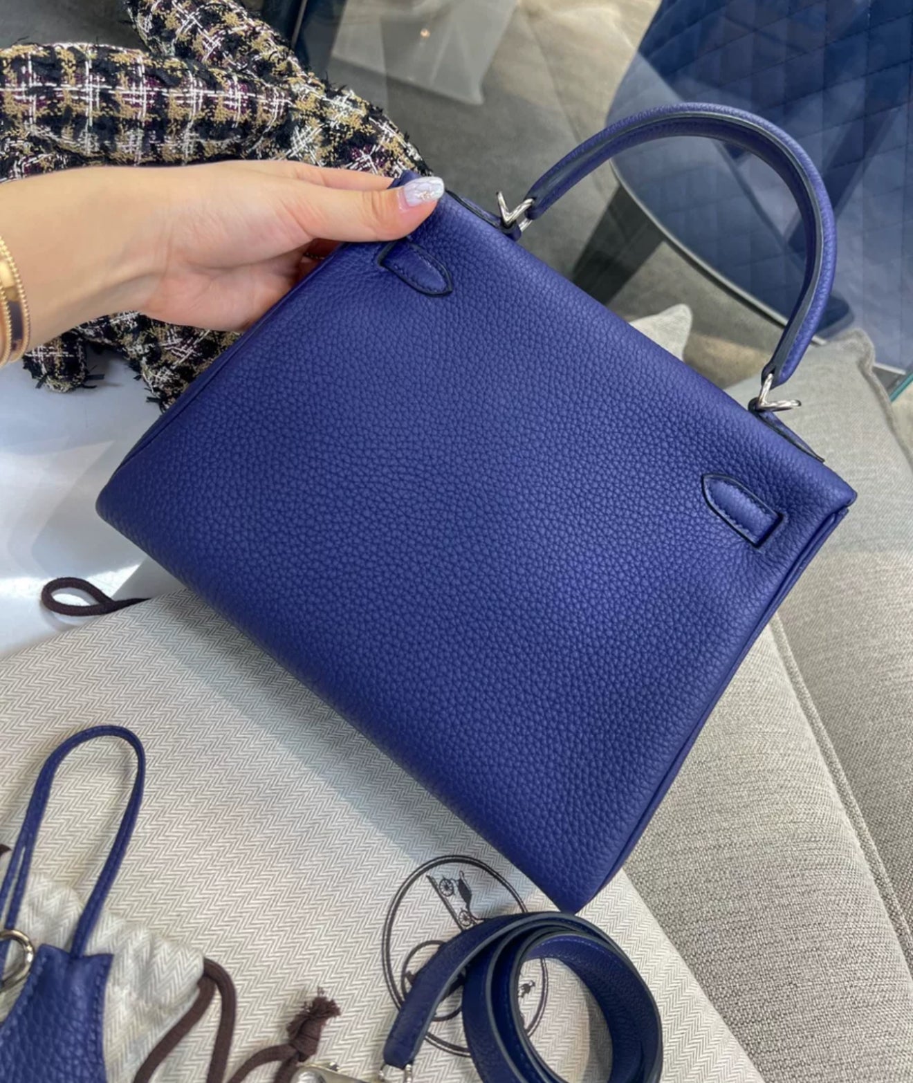 Hermes Kelly 25 Blue Navy Togo Leather Palladium Hardware