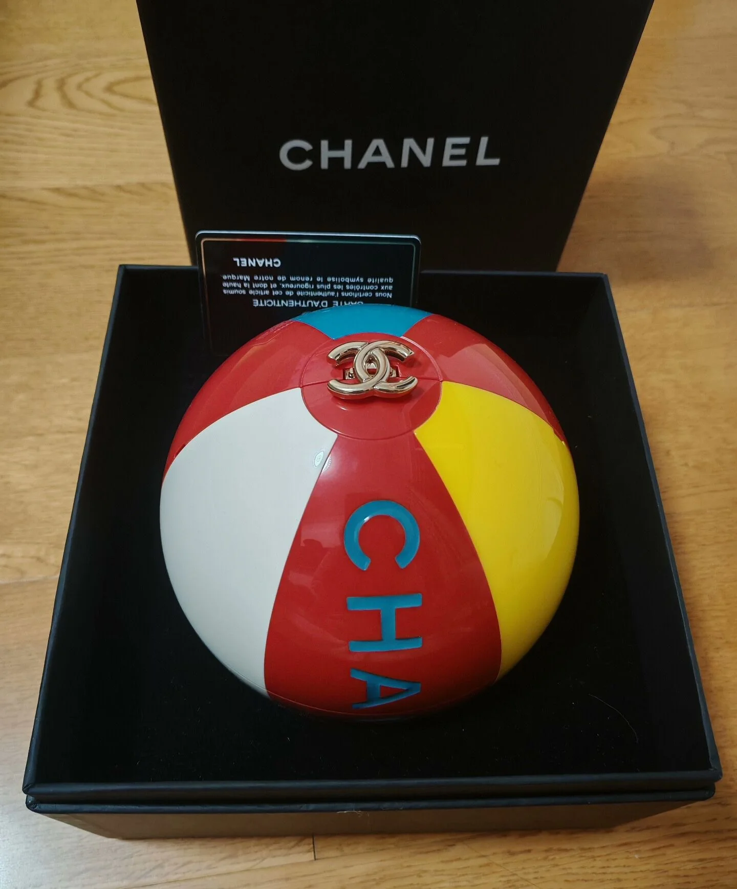Chanel 2019 Limited Edition Red, Yellow, Blue and White Lucite Beach Ball Bag Pale Gold Hardware