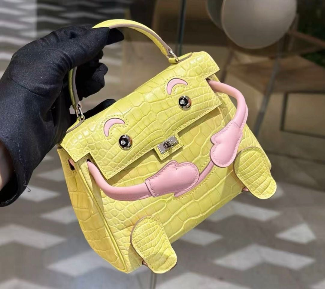 Hermès Kelly Doll Mimosa Matte Alligator Sakura Swift Palladium hardware