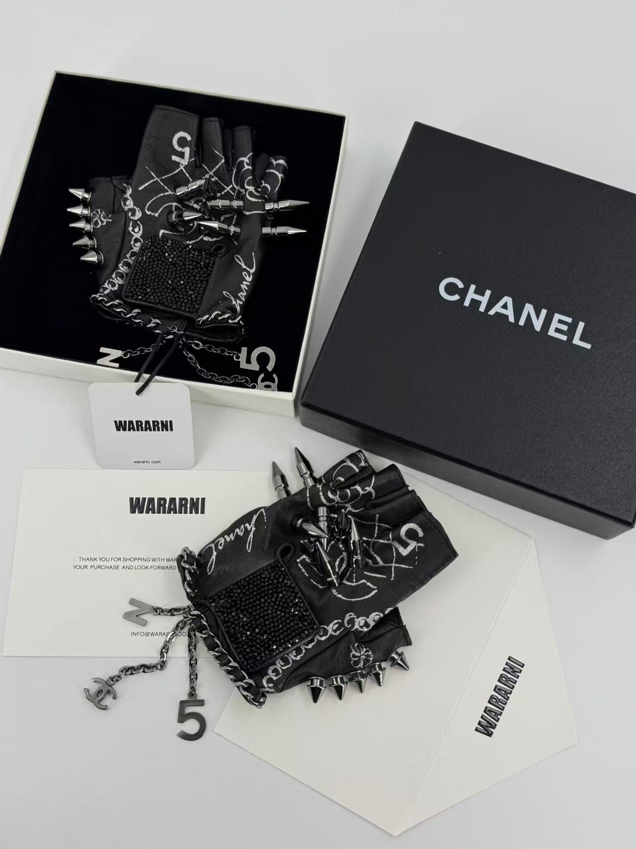 Rare* CHANEL 2013 Runway Spiked Fingerless Gloves - Karl signature gloves