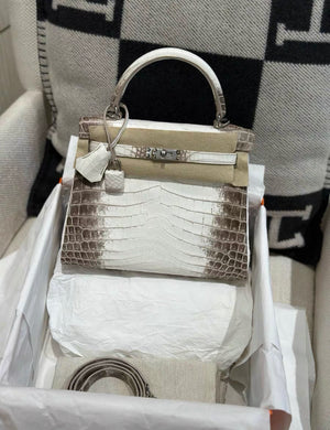 Hermès Kelly Retourne 25 Himalaya Niloticus Crocodile Palladium Hardware