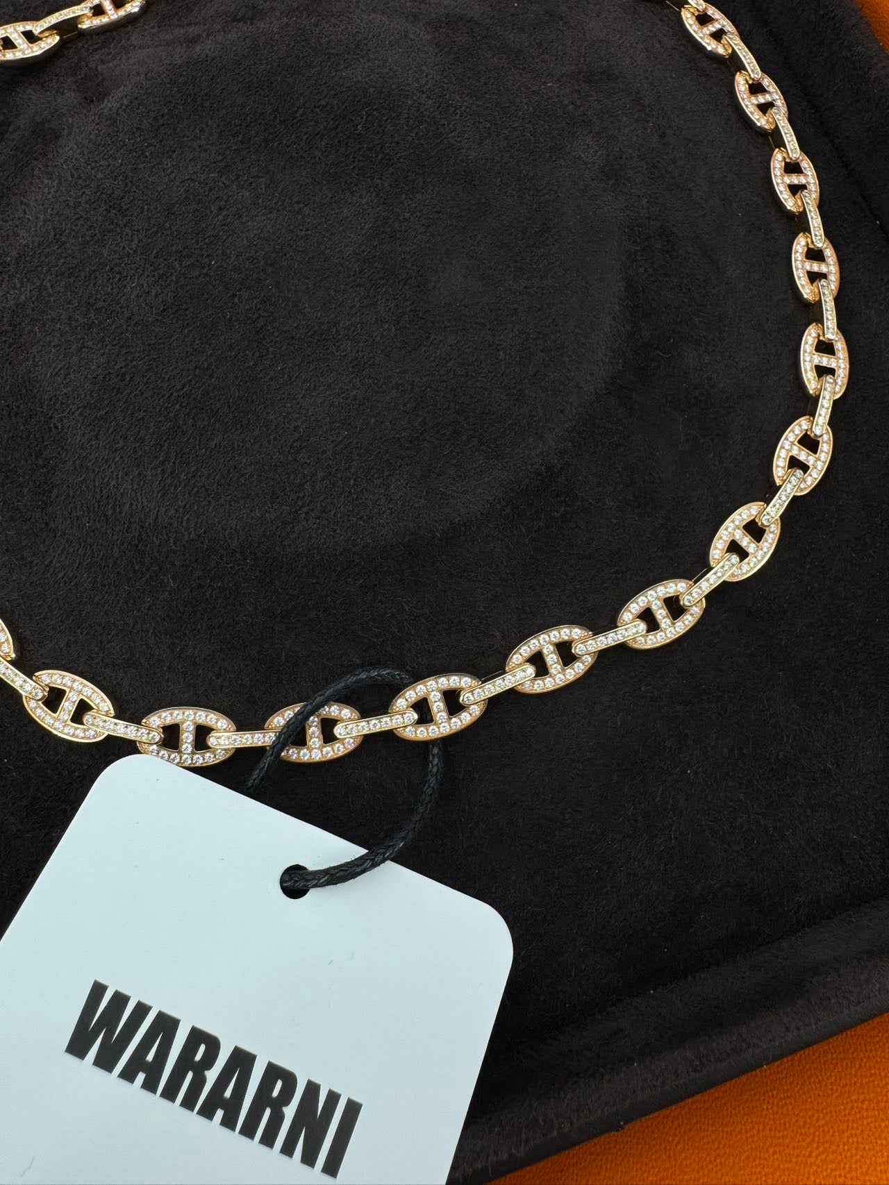 Hermes Chaine dancre Enchaine 18k Rose Gold Diamond Link Necklace