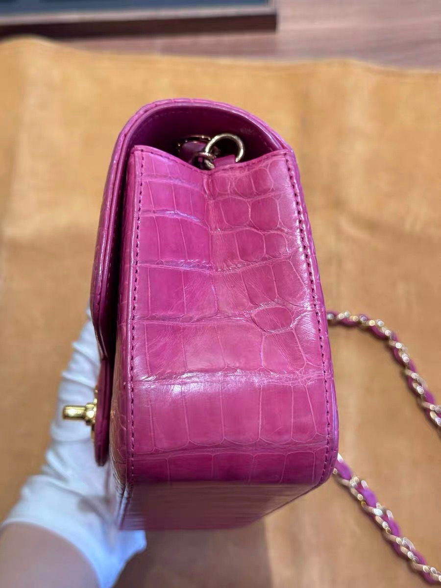 Chanel pink Alligator leather mini flap gold hardware