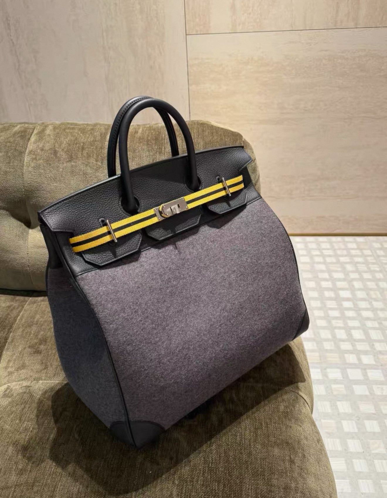 Hermès Birkin HAC 40 Black/yellow Wool  leather palladium hardware