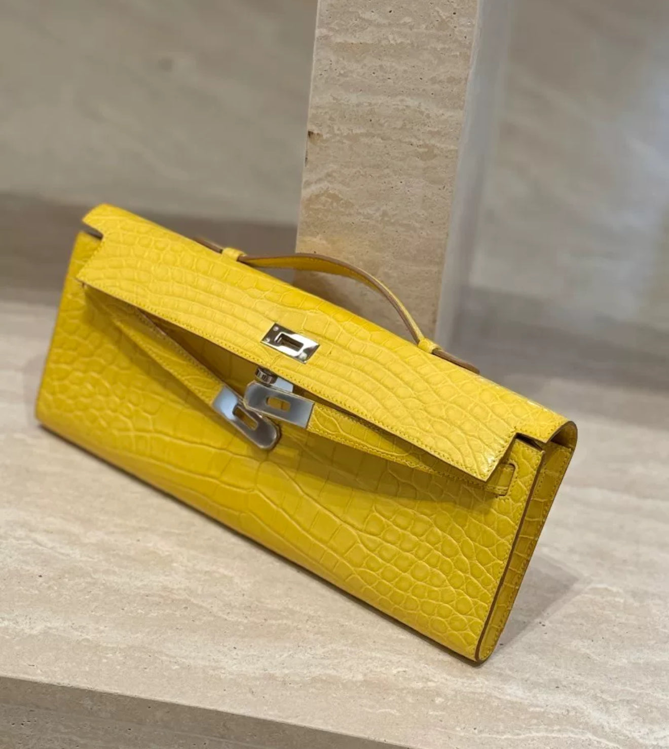 Hermès Kelly Cut hermes Marigold Yellow Matte alligator Leather Palladium hardware