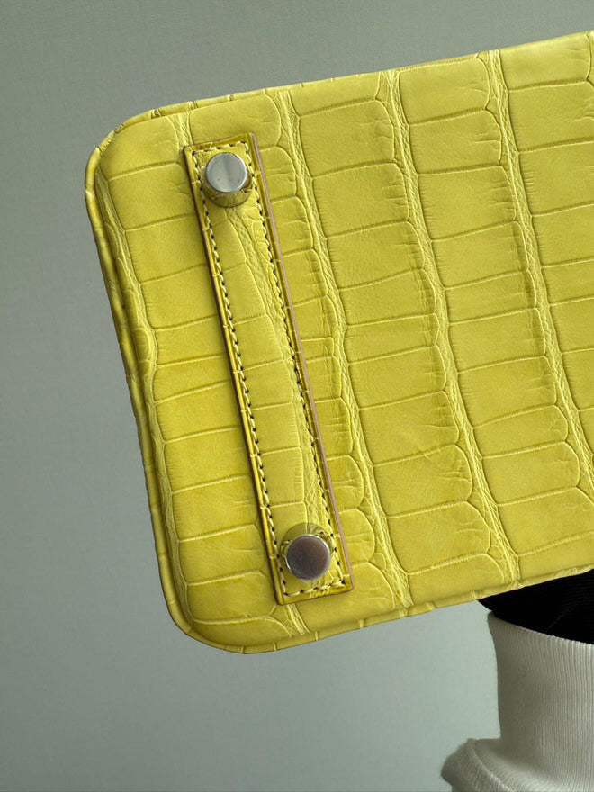 Hermes Birkin 25 Lime Yellow Matte Crocodile Palladium Hardware Handbag