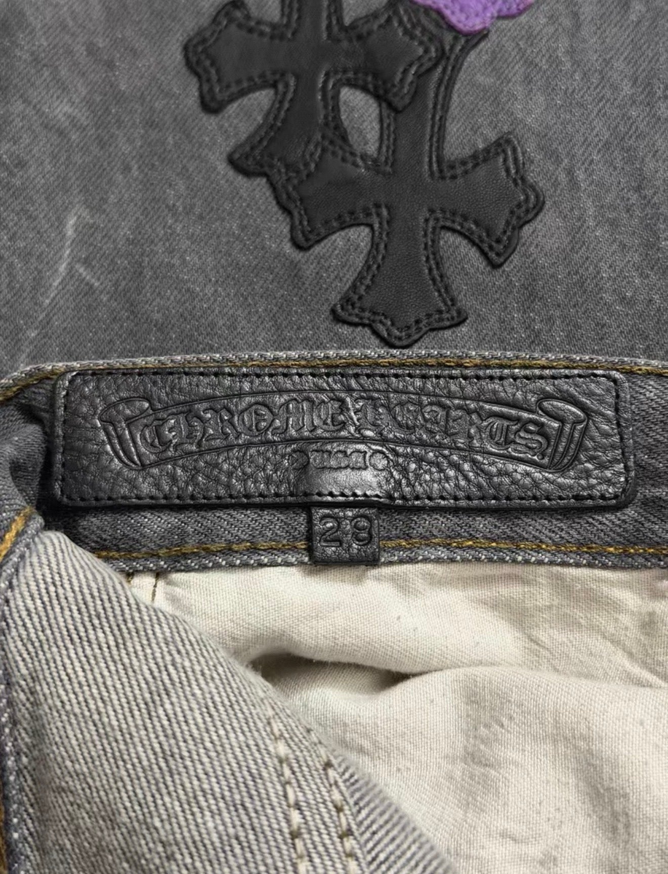 Chrome Hearts Black  Purple Spray-Painted Graffiti Cross Purple kings Jeans