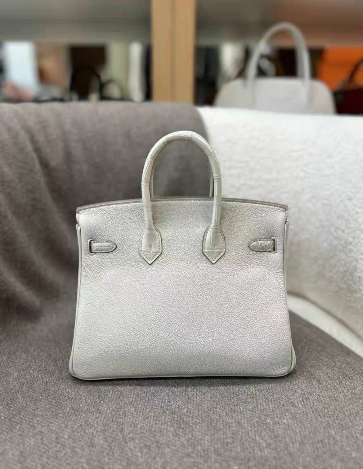 HERMÈS Birkin 25 Touch Beton (8L) Togo Matte Alligator Palladium hardware