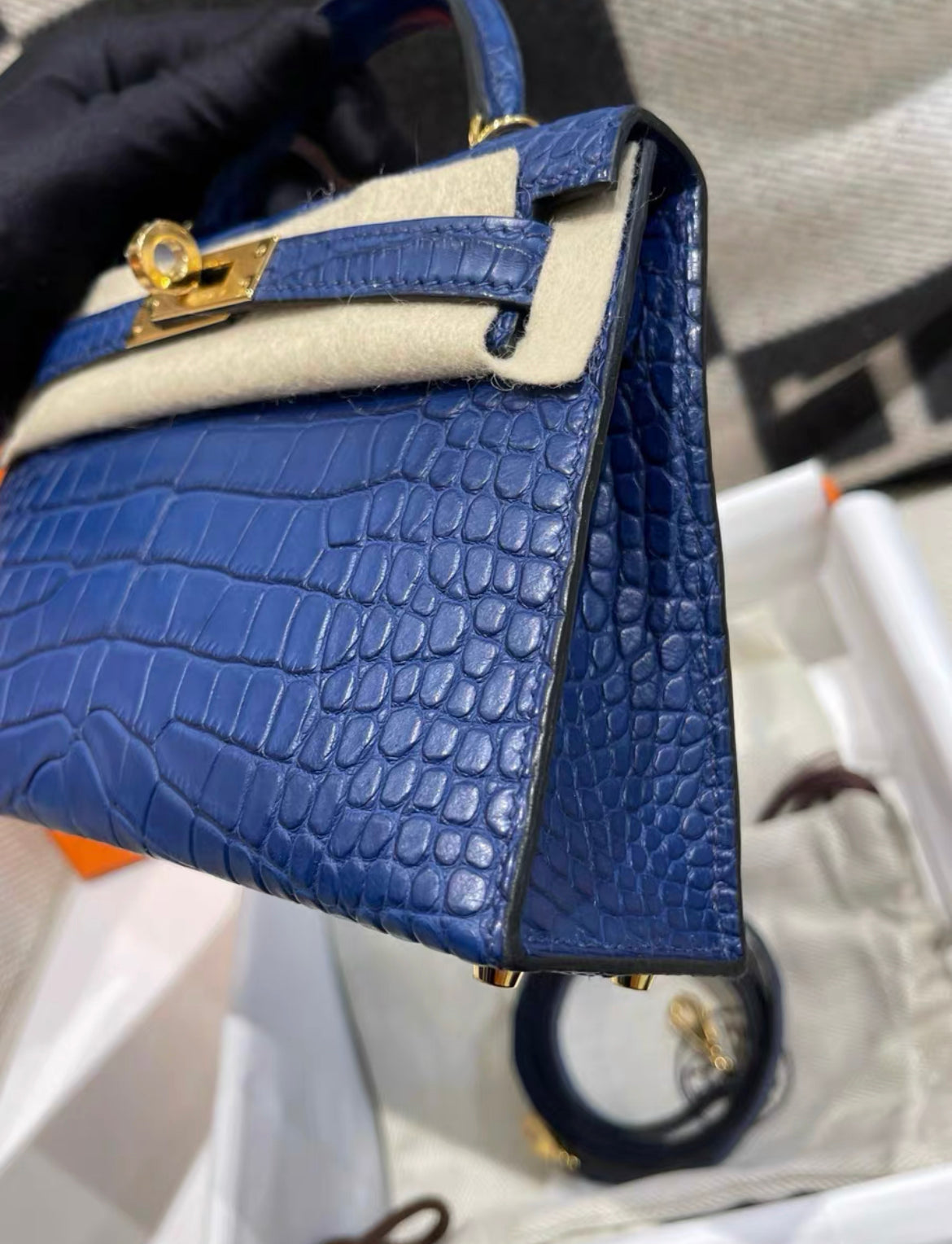 Hermès Mini Kelly 20 Blue Sapphire Blue Crocodile Matte Gold Hardware