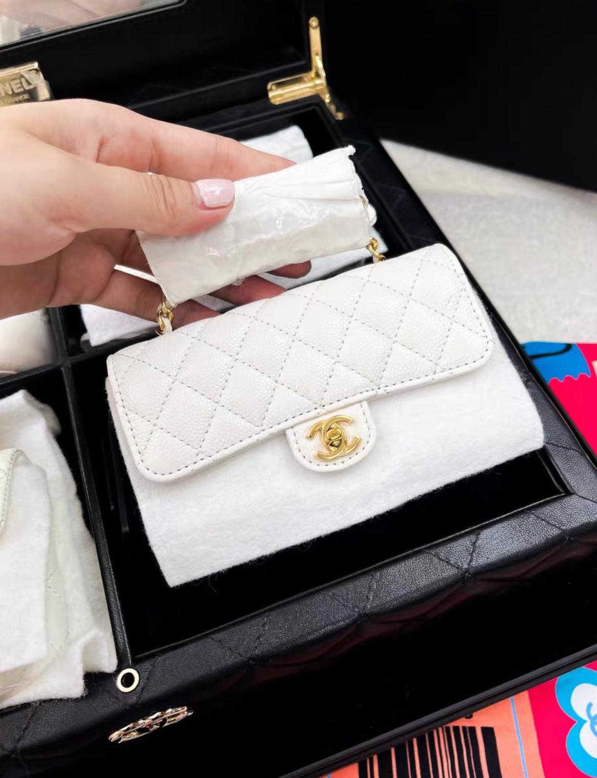 Limited Edition Chanel Set Of 4 white Mini Bags with Quilted Trunk