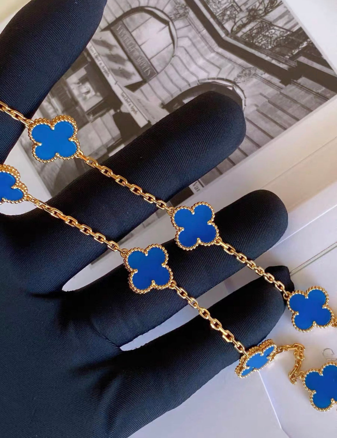 Van Cleef  Arpels Vintage Alhambra Blue Agate 10 Motif Necklace