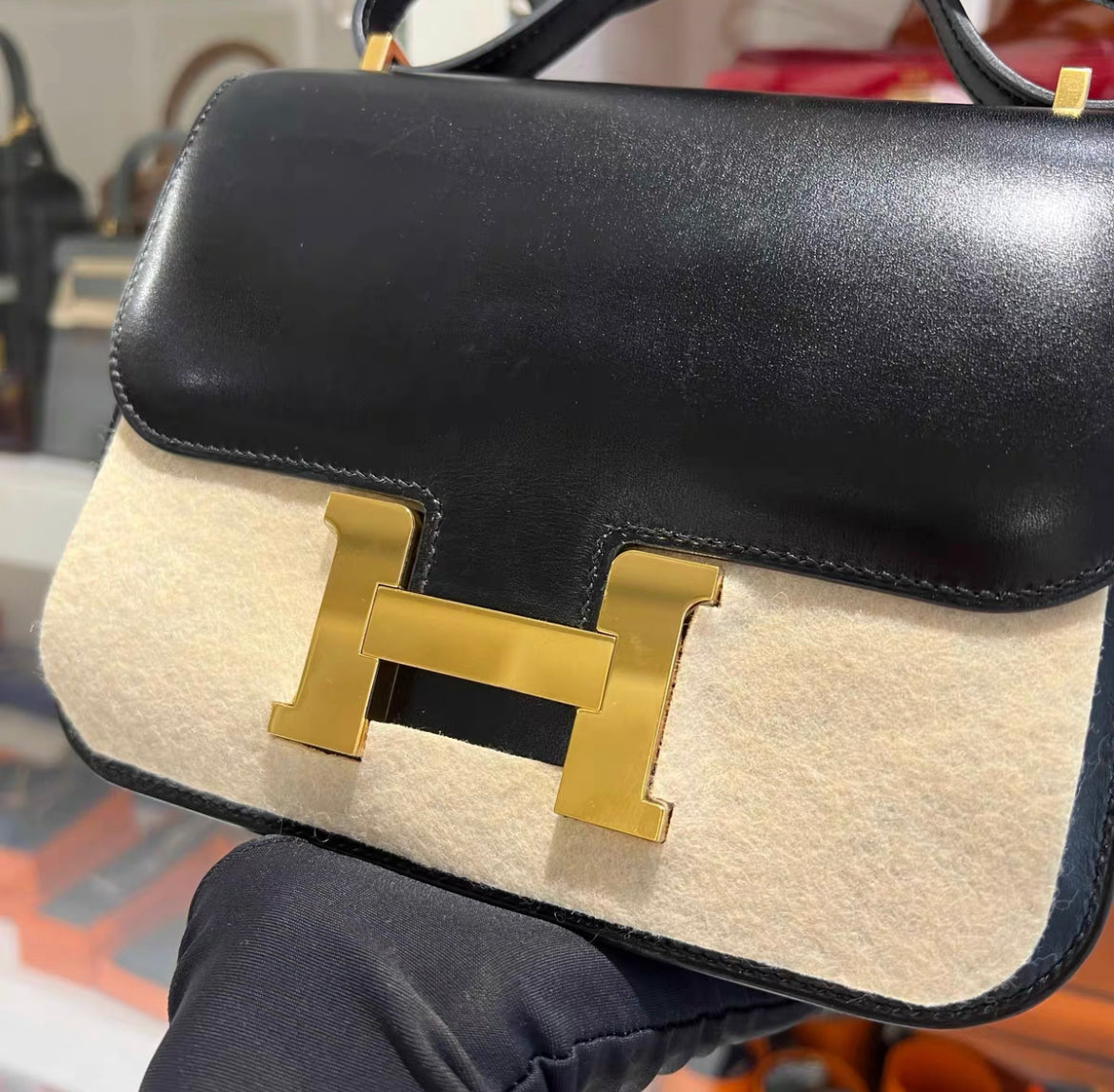 Hermes Constance 19 Black Box calf leather Gold hardware