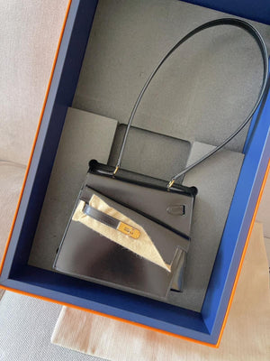 Hermes Kelly En Desordre Black Box Gold hardware